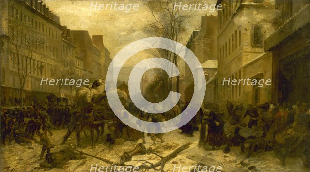 l'Avenue d'Orléans, durant les bombardements de Paris par les armées prussiennes, en janvier 1871... Creator: Felix Henri Emmanuel Philippoteaux.