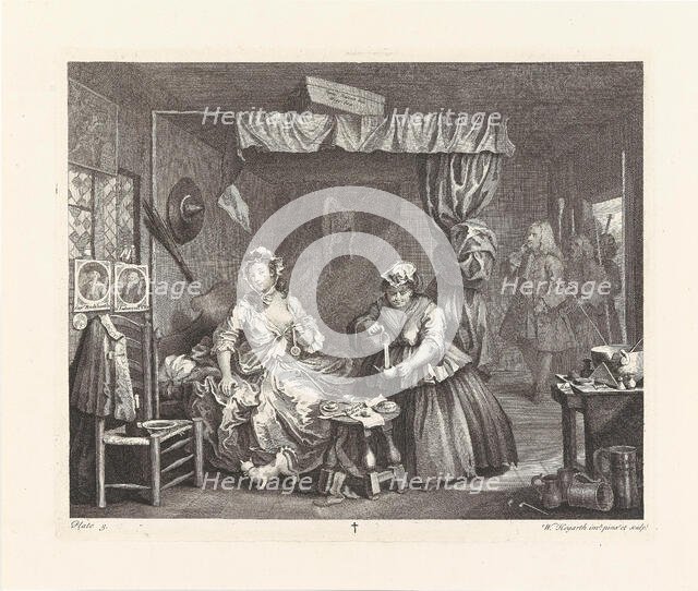 A Harlot's Progress. Plate 3: Moll has gone from kept woman to common prostitute, 1732. Creator: Hogarth, William (1697-1764).
