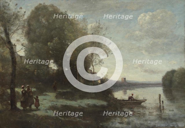 River with a Distant Tower, 1865. Creator: Jean-Baptiste-Camille Corot.