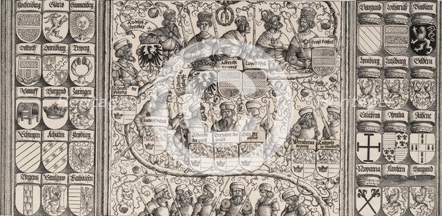 The Middle Portion of the Genealogy of Maximilian, from the Arch of Honor, proof, dated 15..., 1515. Creator: Hans Springinklee.