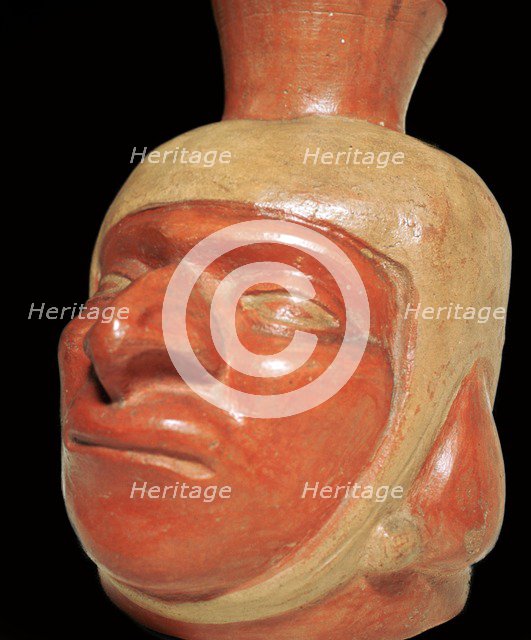 Mochica pottery vessel of a hook-nosed man. Artist: Unknown