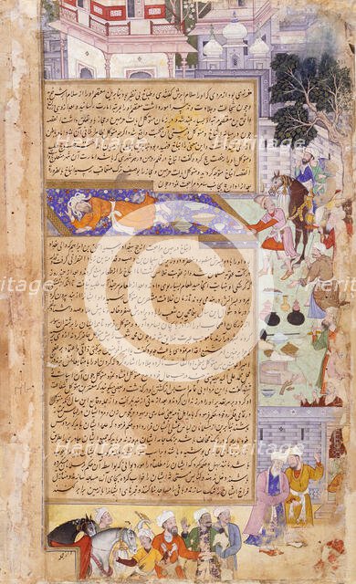 Deaths of Al-Wathiq and Muhammad B. Baiis Jalis (recto), Death of Anbakh (verso)..., c1594. Creator: Unknown.