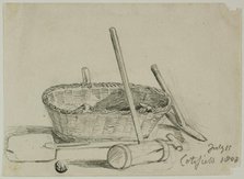 Wicker Basket, Mallet, Shovel, Pick, 1808/47. Creator: Joshua Cristall.