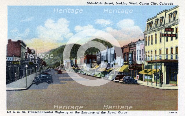 Main Street, looking west, Canon City, Colorado, USA, 1940. Artist: Unknown