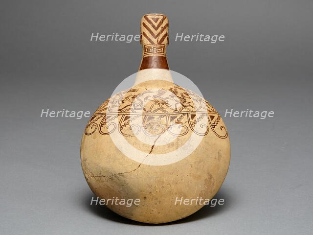 Corn Popper Depicting Costumed Runners with a Modeled Handle, 100 B.C./A.D. 500. Creator: Unknown.