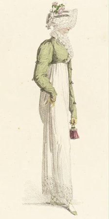 Fashion Plate (Walking Dress), 1814. Creator: Rudolph Ackermann.