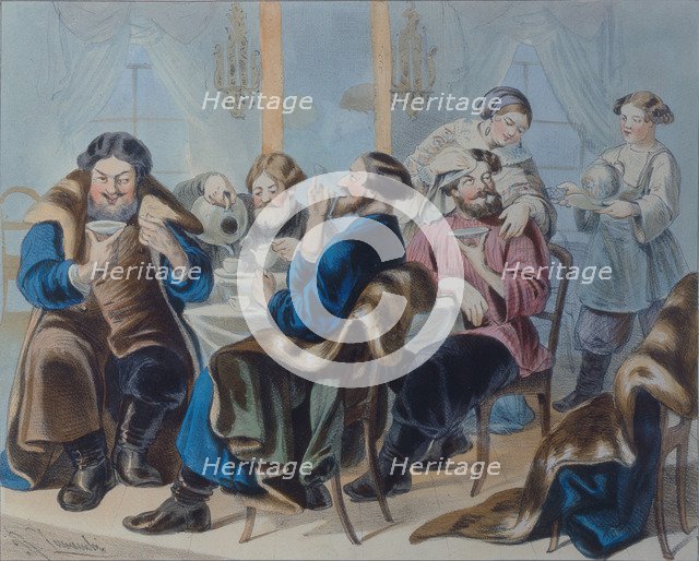 Tea and Sugar. Tea drinking in a tavern, First quarter of 19th century Artist: Zhukovsky, Rudolf Kasimirovich (1814-1886)