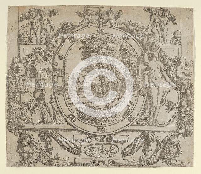 Oval landscape in an ornate frame, ca. 1542-45., ca. 1542-45. Creator: Anon.