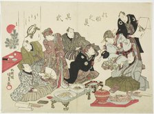 Second Illustration of Calligraphy and Painting Party on the Upper Floor of the Manpachiro..., 1827. Creator: Utagawa Kunisada.