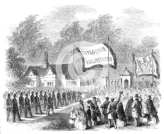 The Review of Lancashire Rifle Volunteers in Knowsley Park - Huyton Lodge Volunteers..., 1860. Creator: Unknown.