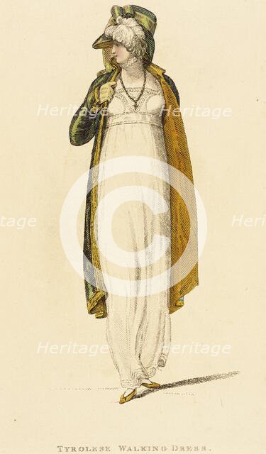 Fashion Plate (Tyrolese Walking Dress), 1809. Creator: Rudolph Ackermann.