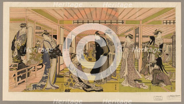 The parlor of a brothel in the pleasure quarters, c. 1789/1801. Creator: Utagawa Toyokuni I.