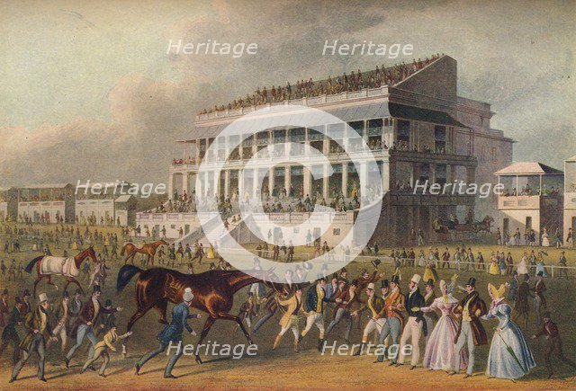 'Epsom Grand Stand - The Winner of the Derby Race', 19th century. Artist: Richard Reeve.