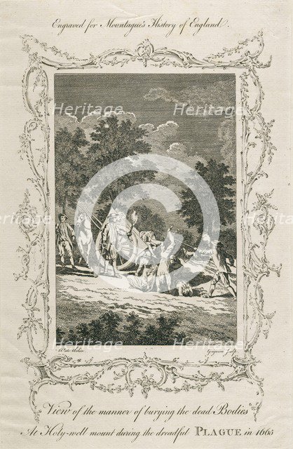 Burying plague victims, Holywell Mount, Shoreditch, London, 1665 (c late 18th century). Artist: Grignion.