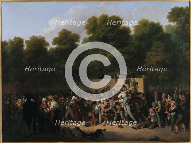 Distribution de vin et de comestibles aux Champs-Elysées, à l'occasion de la fête du roi, 1822. Creator: Louis Leopold Boilly.