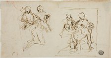 Two Composition Sketches of Collapsing Figure Supported by Two Other Figures..., 1637/1689. Creator: Baldassare Franceschini.