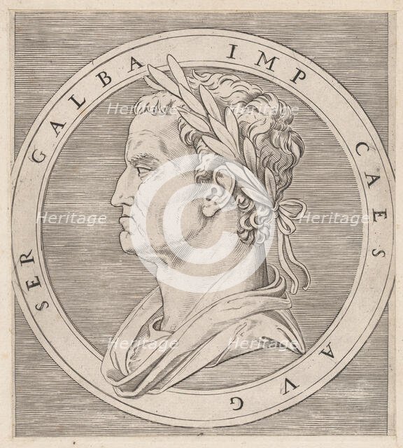 Speculum Romanae Magnificentiae: Galba, from The Twelve Caesars, ca. 1500-1534., ca. 1500-1534. Creator: Marcantonio Raimondi.