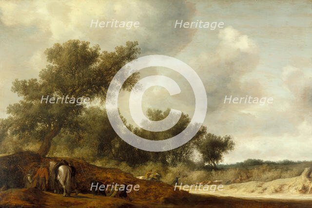 Landscape with Deer Hunters, c1630. Creator: Salomon Ruysdael.