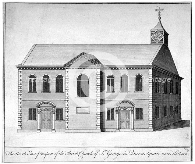 North-east view of the Church of St George the Martyr, Queen Street, Holborn, London, c1810. Artist: Anon