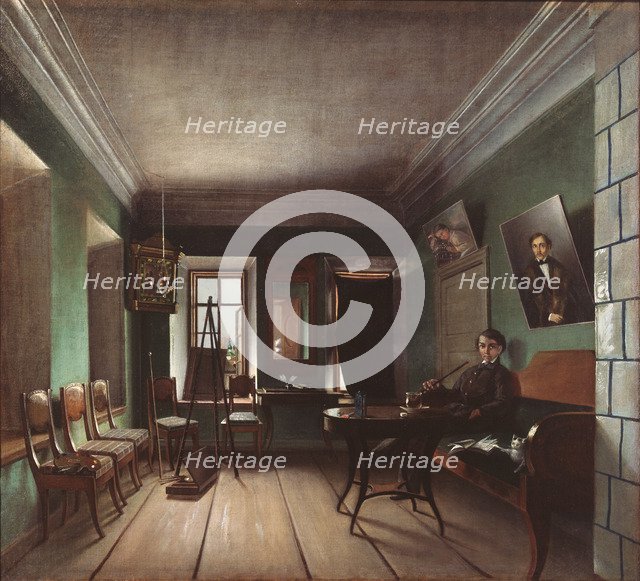 Interior in the Bykov's house, 1850s. Artist: Yurov, Grigori Vasilyevich (?-after 1896)