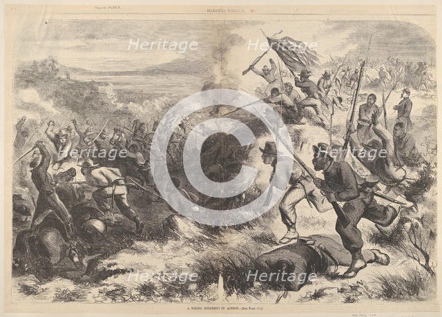 A Negro Regiment in Action (from Harper's Weekly), March 14, 1863. Creator: Thomas Nast.