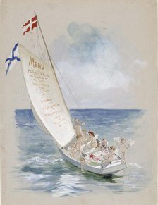 Sailboat downwind, draft menu, c1890s. Creator: Albert Edelfelt.