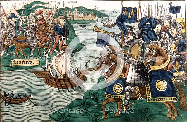 King Louis IX in the Crusades attacking the Moors in Carthage (1270), drawing.
