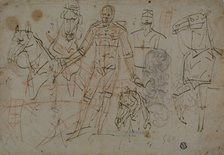 Sketches of Men, Horses, and Decorative Design, 1596/98. Creator: Pietro Sorri.