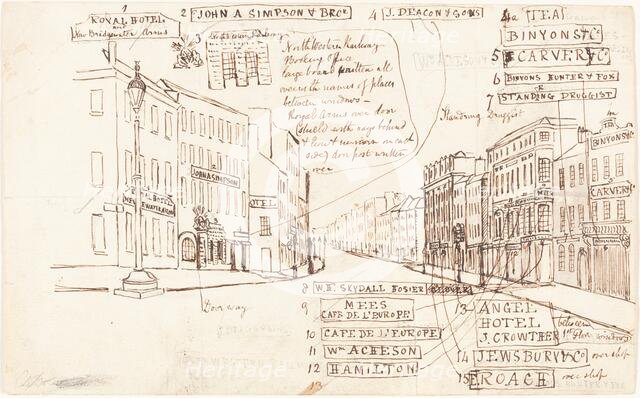 Street Perspective with Places of Business Labeled. Creator: George Cruikshank.