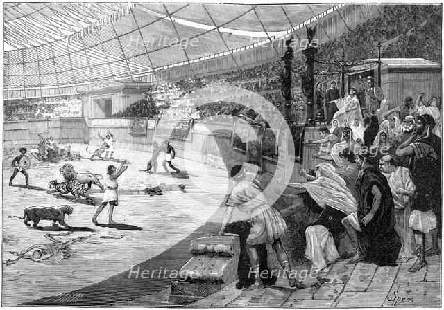 Entertainment in a Roman arena, 1882-1884.Artist: Spex