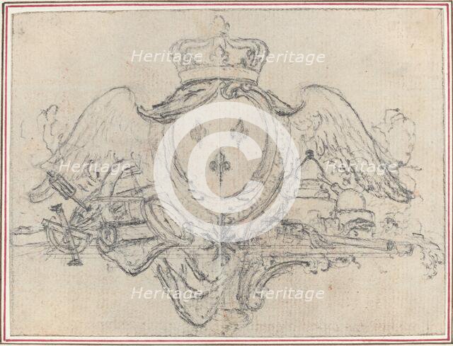 Arms of the King of France with Wings and Scientific Instruments. Creator: Hubert Francois Gravelot.