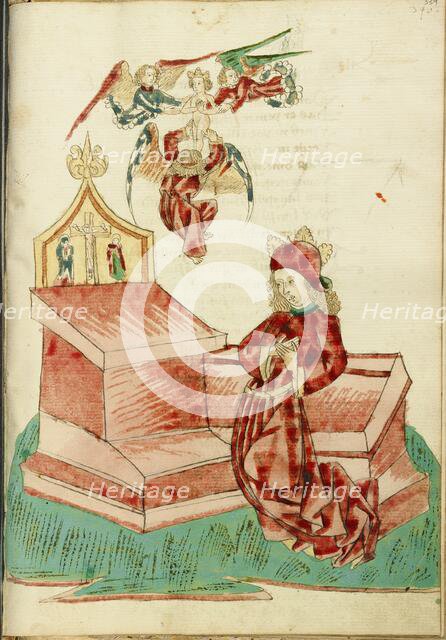 Josaphat Kneels Before an Altar, and sees his Father's Soul Lifted to Heaven by Angels, 1469. Creators: Hans Schilling, Diebolt Lauber.