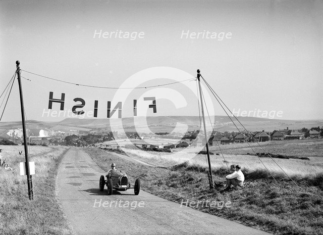 Bugatti Type 51 competing in the Bugatti Owners Club Lewes Speed Trials, Sussex, 1937. Artist: Bill Brunell.