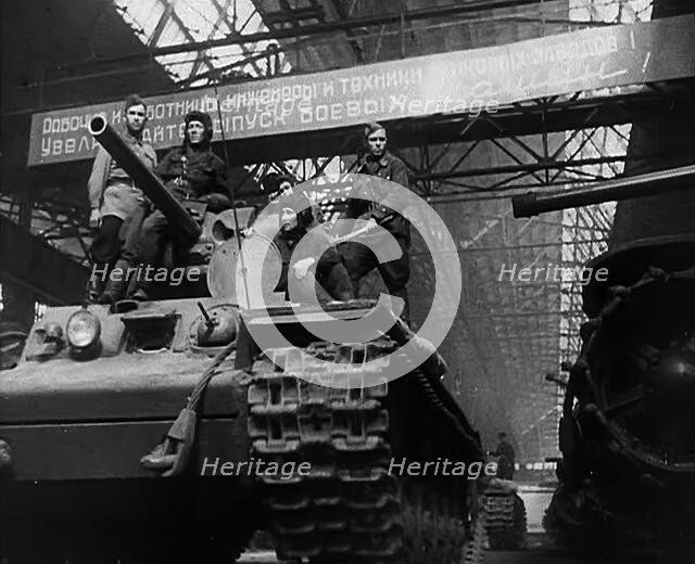 A Russian Tank Being Driven Out of a Factory, 1941. Creator: British Pathe Ltd.