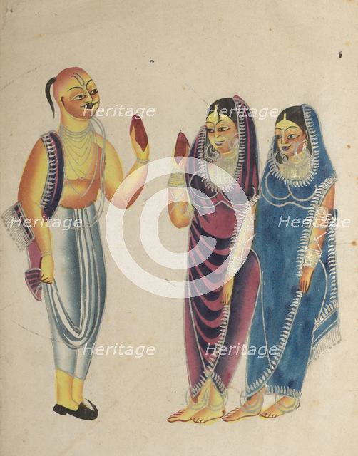 Vaishnava Devotee with Two Women, 1800s. Creator: Unknown.