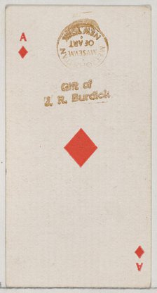 Ace of Diamonds (red), from the Playing Cards series (N84) for Duke brand cigarettes, 1888., 1888. Creator: Unknown.