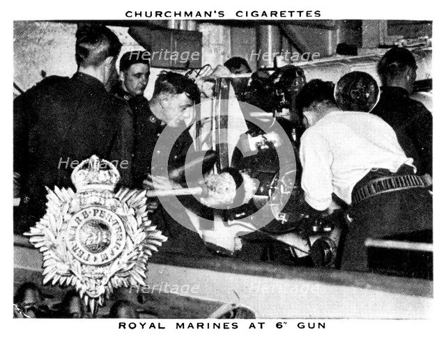 Royal Marines at 6 Gun, 1937.Artist: WA & AC Churchman