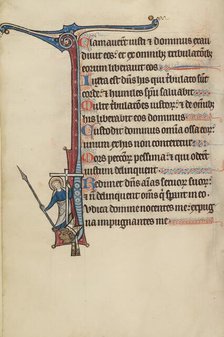 Initial I: Christ Holding a Cross and a Lance; Bute Psalter, text and illumination about 1285. Creator: Bute Master.