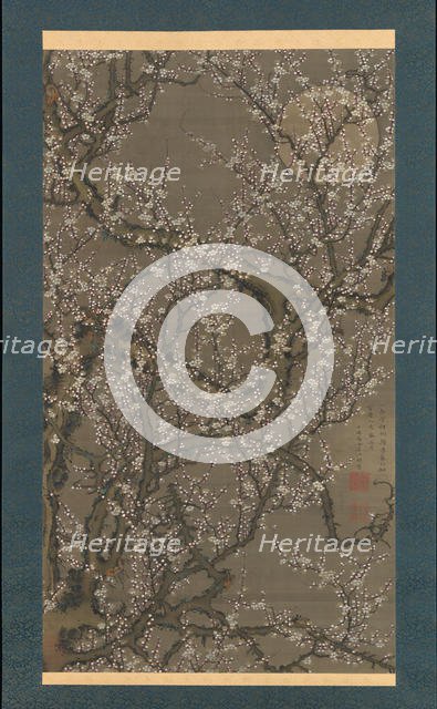 White Plum Blossoms and Moon, 1755. Creator: Ito Jakuchu.