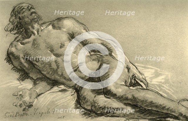 'Nude lying down, the upper half of the body partly raised', 1752, (1928). Artist: Giovanni Battista Tiepolo.