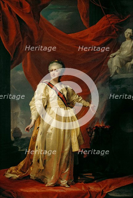 Portrait of Catherine II the Legislatress in the Temple Devoted to the Godess of Justice, Early 1780s. Artist: Levitsky, Dmitri Grigorievich (1735-1822)