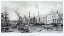Custom House and River Thames, 1839. Artist: Frederick James Havell
