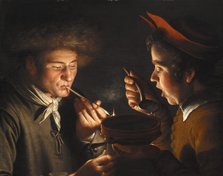 A Man Smoking and Another Man Eating by Candlelight, 1624. Creator: Willem Willemsz. van der Vliet.