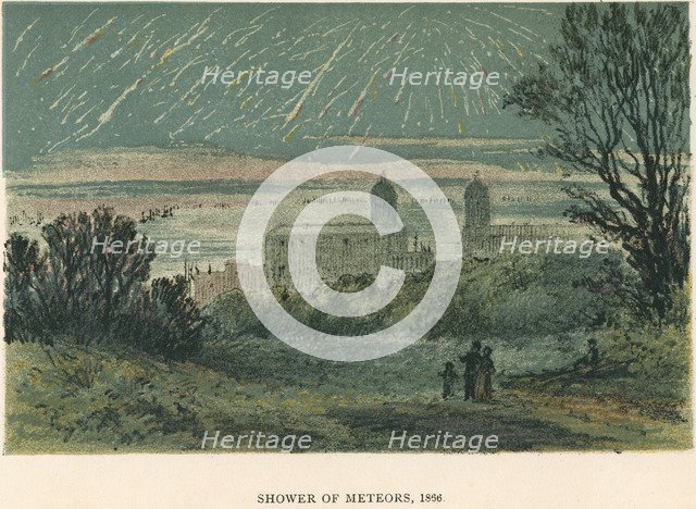 Shower of meteors (Leonids) observed over Greenwich, London, 1866 (1884). Artist: Unknown