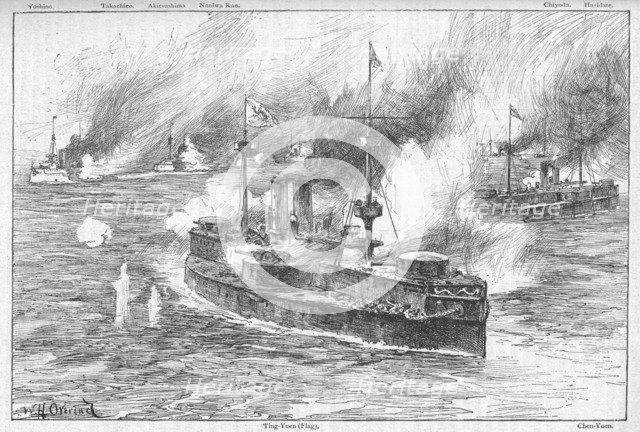 'The Battle of the Yalu', 1895, (1902). Artist: William Heysham Overend.