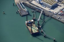 A jack-up pontoon in the Port of Ramsgate, Kent, 2022. Creator: Damian Grady.