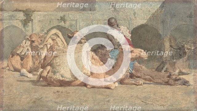 Camels Reposing, Tangiers, ca. 1854-74. Creator: Mariano Jose Maria Bernardo Fortuny y Carbo.