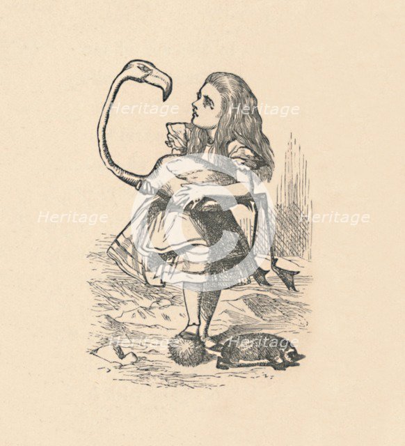 'Alice tries to play croquet with a flamingo as a mallet', 1889. Artist: John Tenniel.