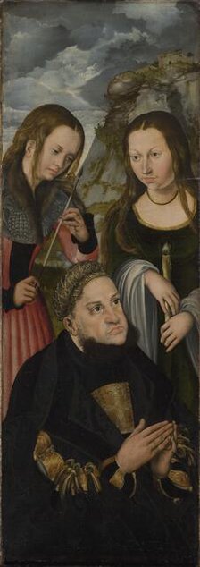 The Elector Frederic the Wise of Saxony with the Saints Ursula (L) and Genevieve (R), 1510-1512. Creator: Lucas Cranach the Elder.