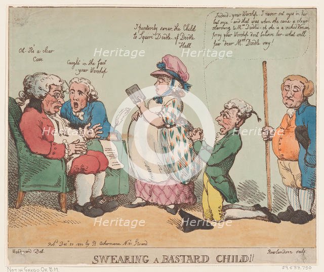 Swearing a Bastard Child!, December 20, 1800., December 20, 1800. Creator: Thomas Rowlandson.